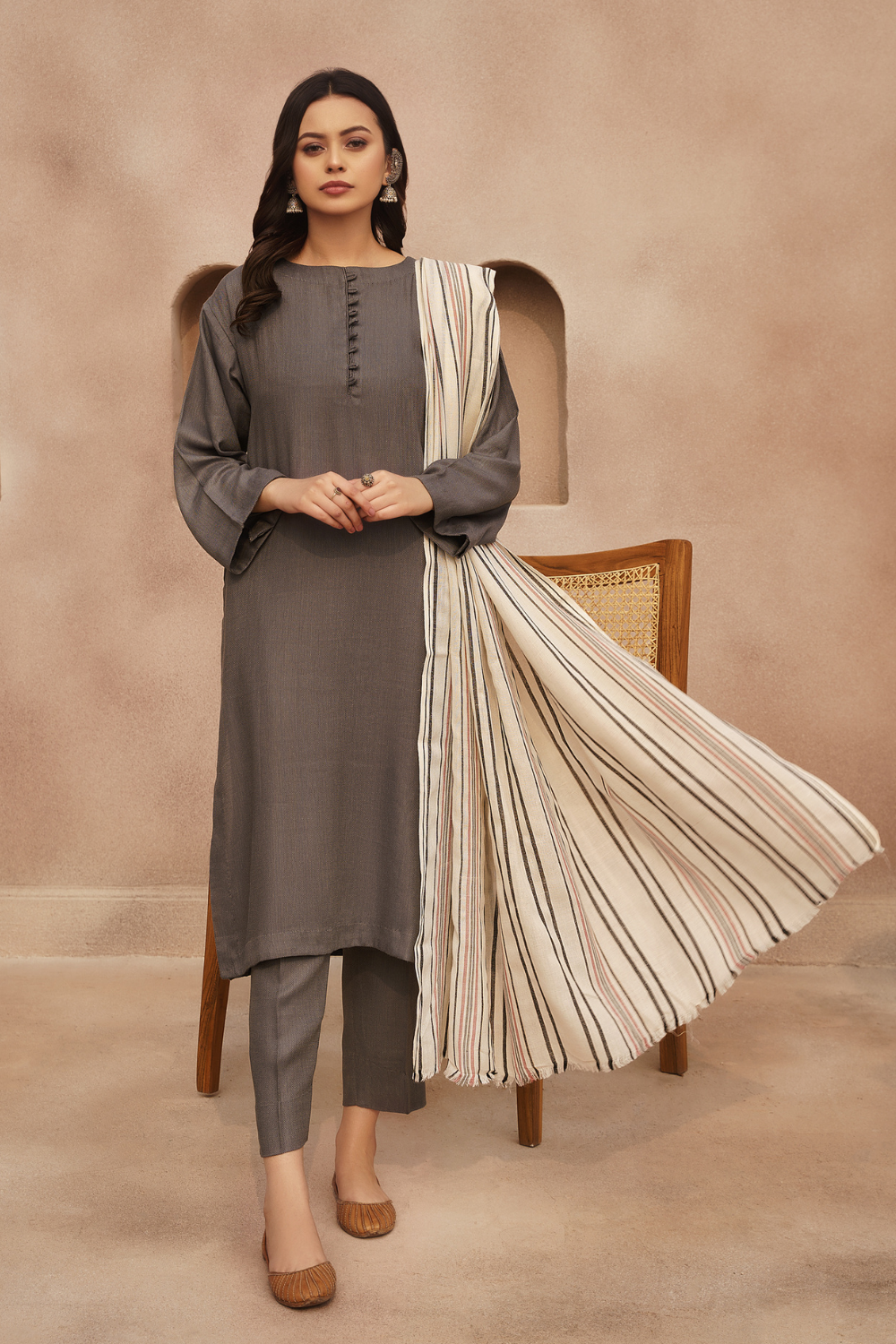 3 PC Stitched | Viscose Cotton Suit+ Embroidered Wool Shawl