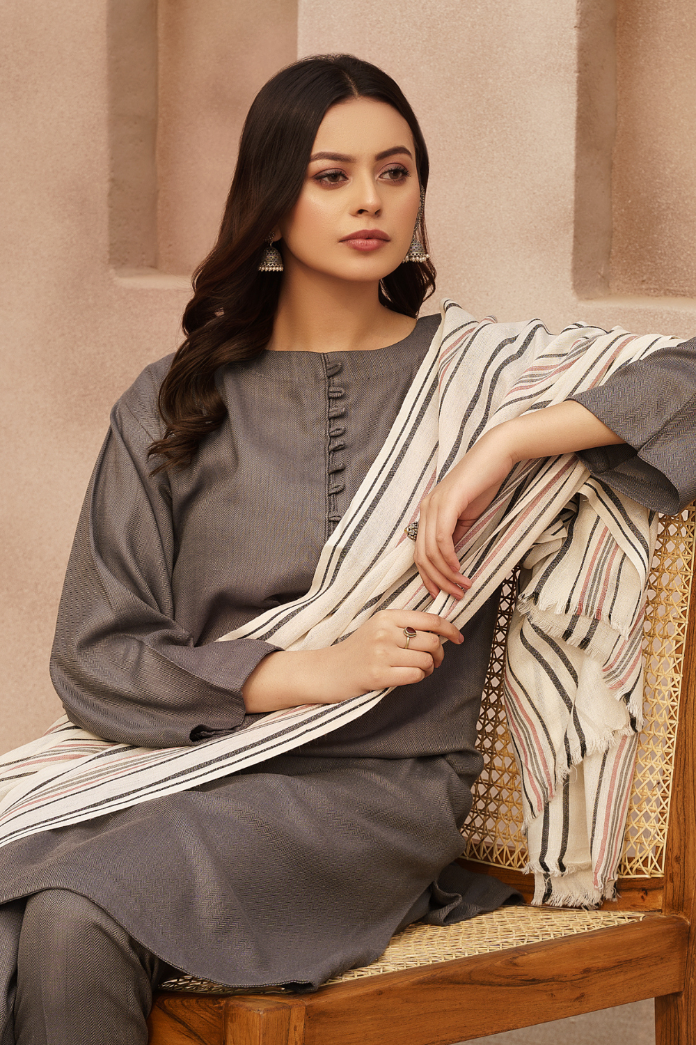 3 PC Stitched | Viscose Cotton Suit+ Embroidered Wool Shawl