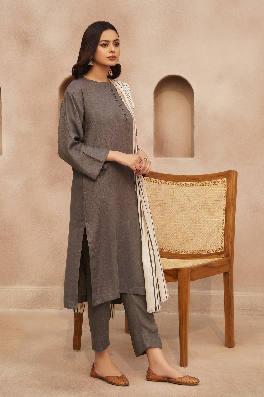 3 PC Stitched | Viscose Cotton Suit+ Embroidered Wool Shawl