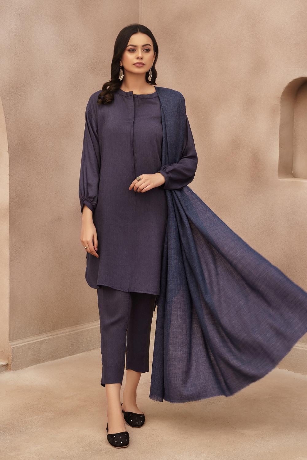 3 PC Stitched | Viscose Cotton Suit+ Embroidered Wool Shawl