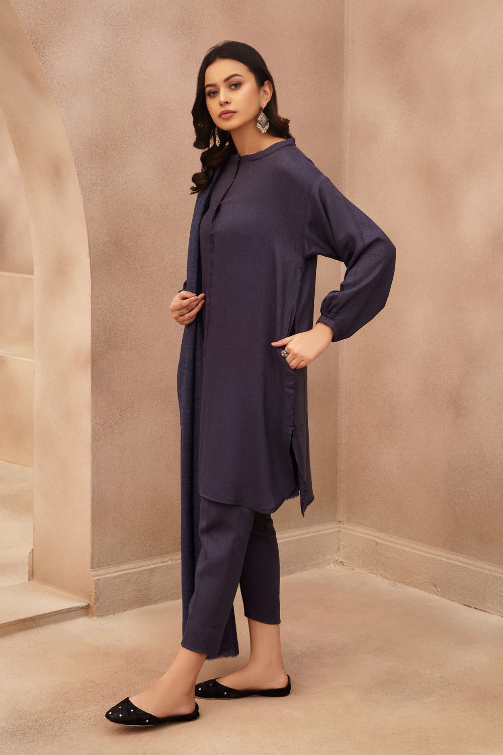 3 PC Stitched | Viscose Cotton Suit+ Embroidered Wool Shawl
