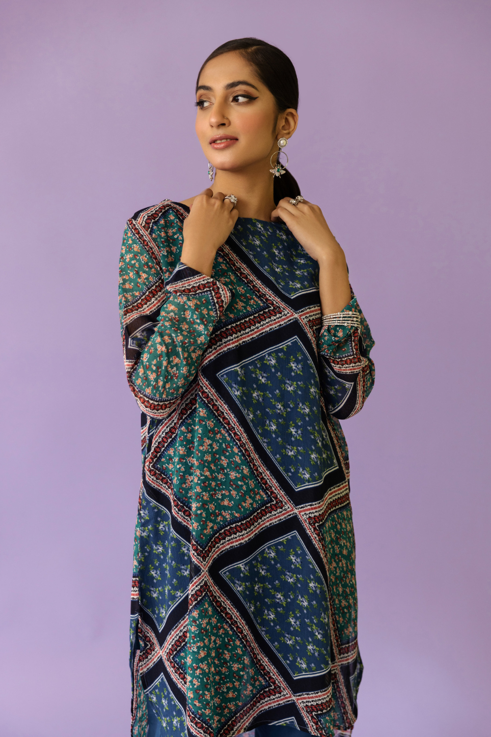 2 PC Stitched |Printed Chiffon Shirt + Trouser