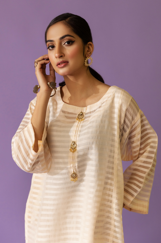 2 PC Stitched |Cotton Karandi Net Shirt + Trouser