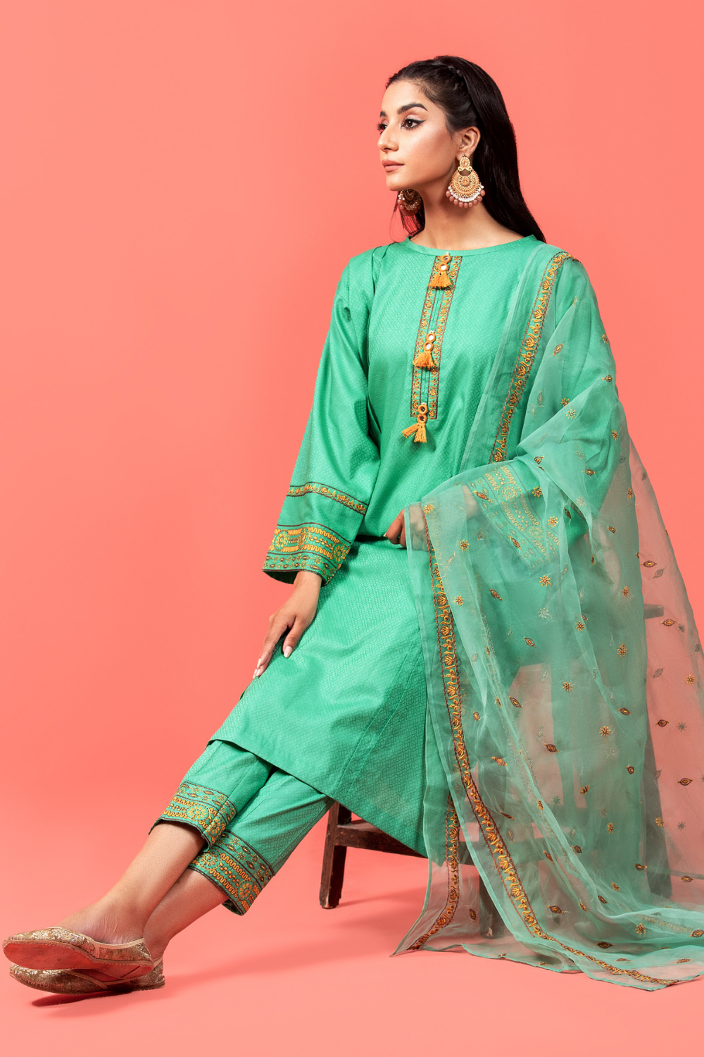 3 PC Stitched | Embroidered Jacquard Suit