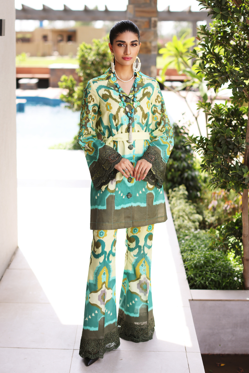 2 PC Unstitched Printed Lawn Shirt | Dyed Cotton Trouser