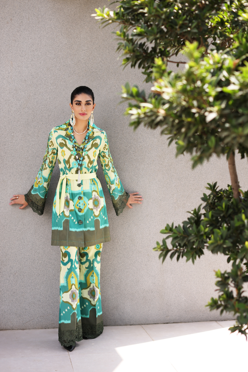 2 PC Unstitched Printed Lawn Shirt | Dyed Cotton Trouser