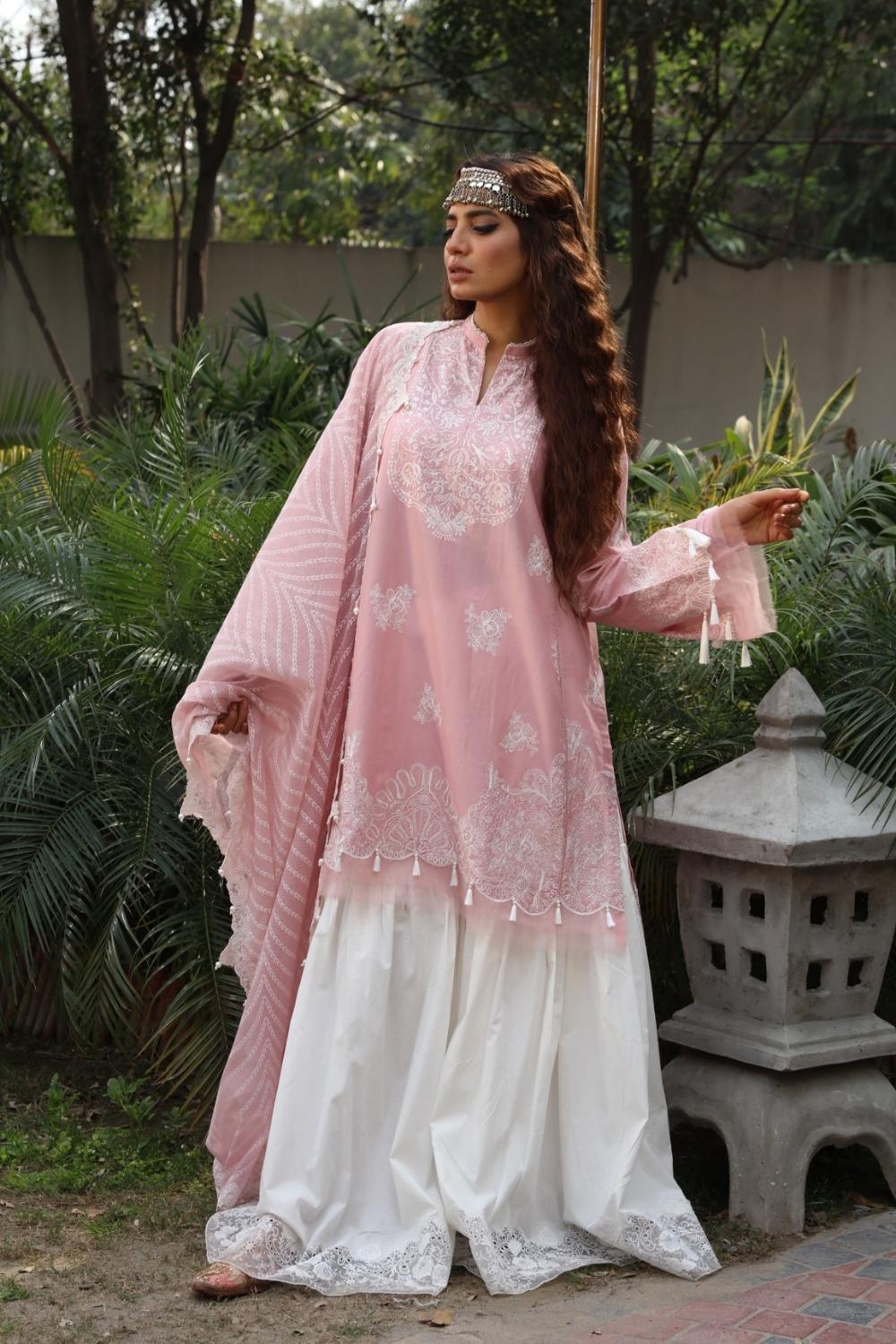 3 PC Unstitched Dyed Embroidered Dobby Shirt + Paste Printed Slub Karandi Dupatta + Dyed Cambric Trouser