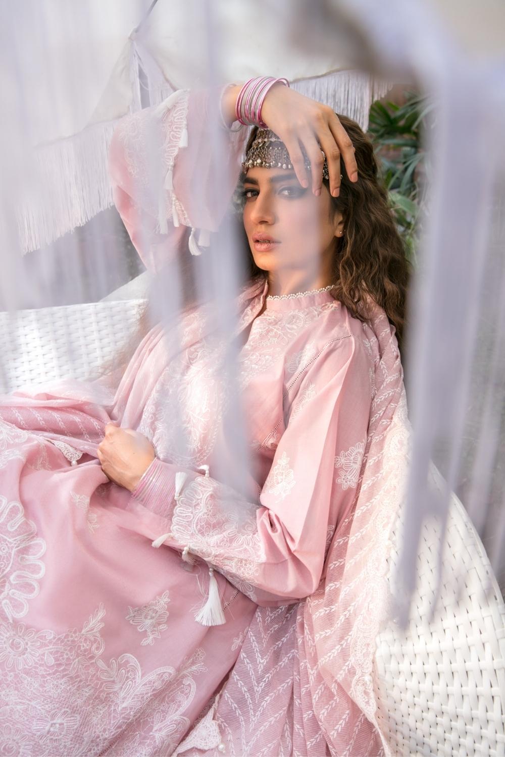 3 PC Unstitched Dyed Embroidered Dobby Shirt + Paste Printed Slub Karandi Dupatta + Dyed Cambric Trouser