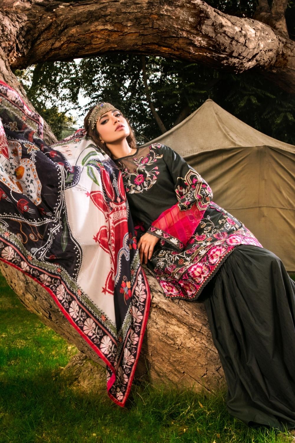 3 PC Unstitched | Embroidered Dobby Shirt | Chiffon Dupatta