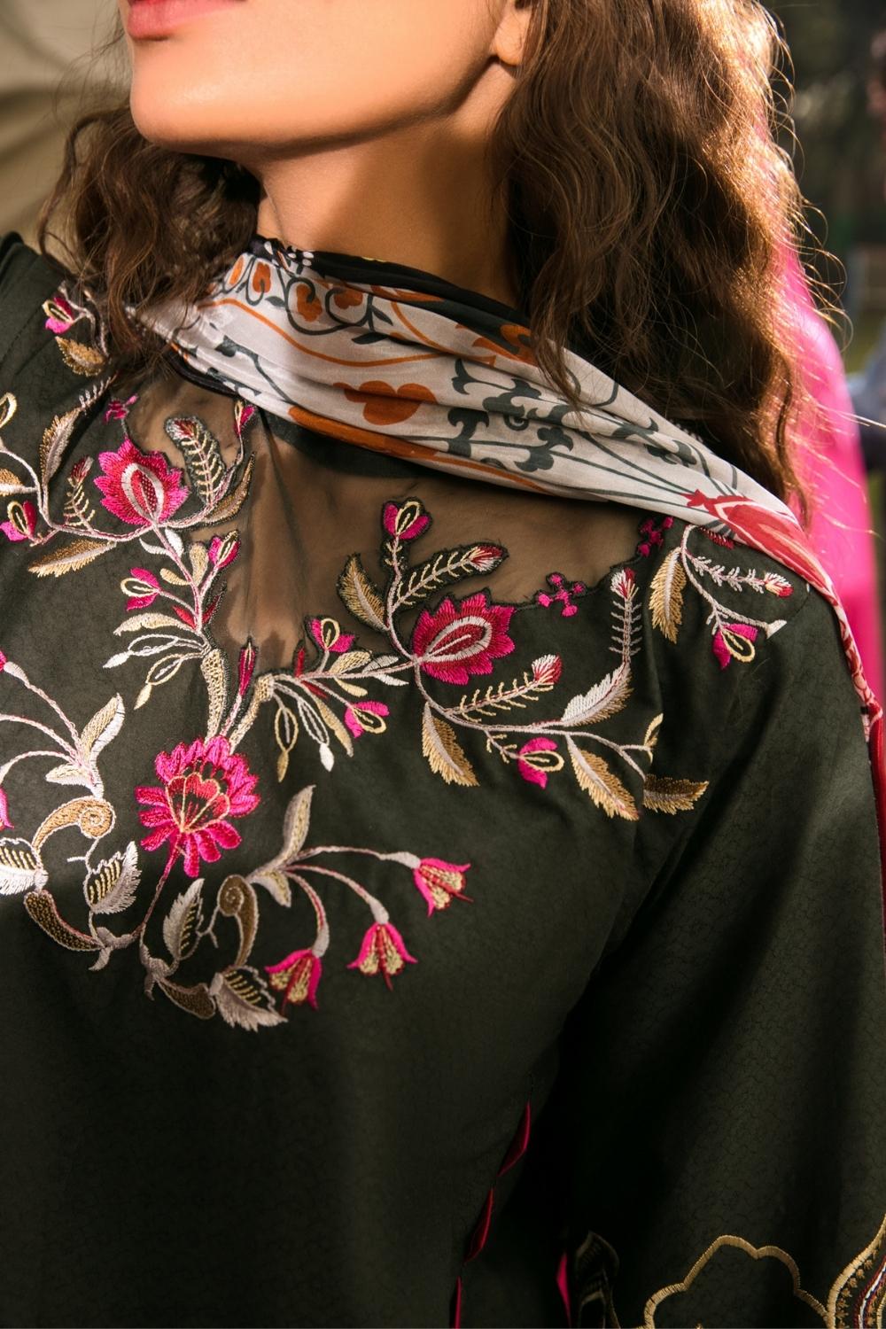 3 PC Unstitched | Embroidered Dobby Shirt | Chiffon Dupatta