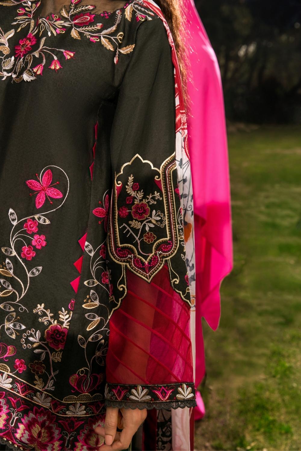 3 PC Unstitched | Embroidered Dobby Shirt | Chiffon Dupatta