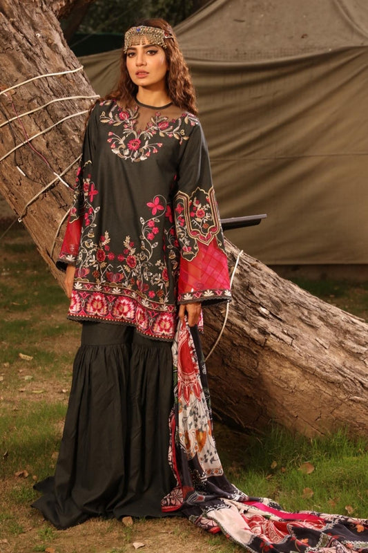 3 PC Unstitched | Embroidered Dobby Shirt | Chiffon Dupatta