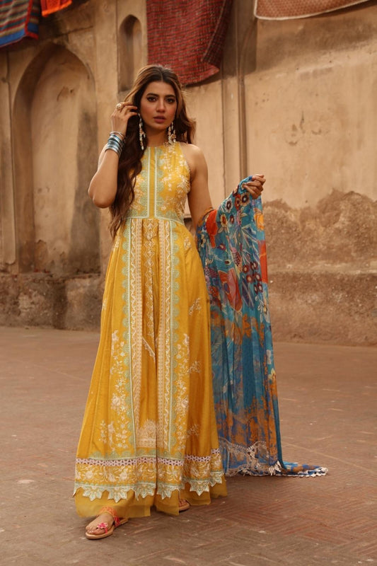 3 PC Unstitched | Embroidered Dobby Shirt | Chiffon Dupatta