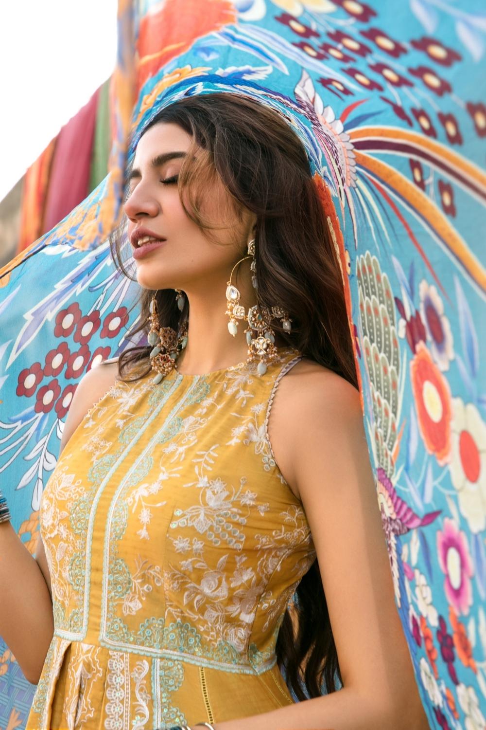 3 PC Unstitched | Embroidered Dobby Shirt | Chiffon Dupatta