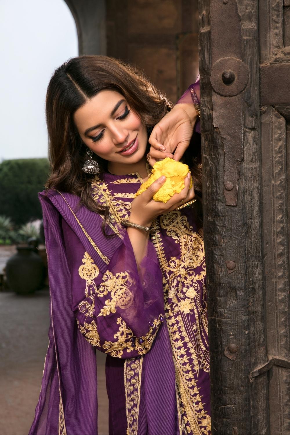 3 PC Unstitched Dyed Embroidered Dobby Shirt + Dyed Slub Karandi Dupatta + Dyed Cambric Trouser