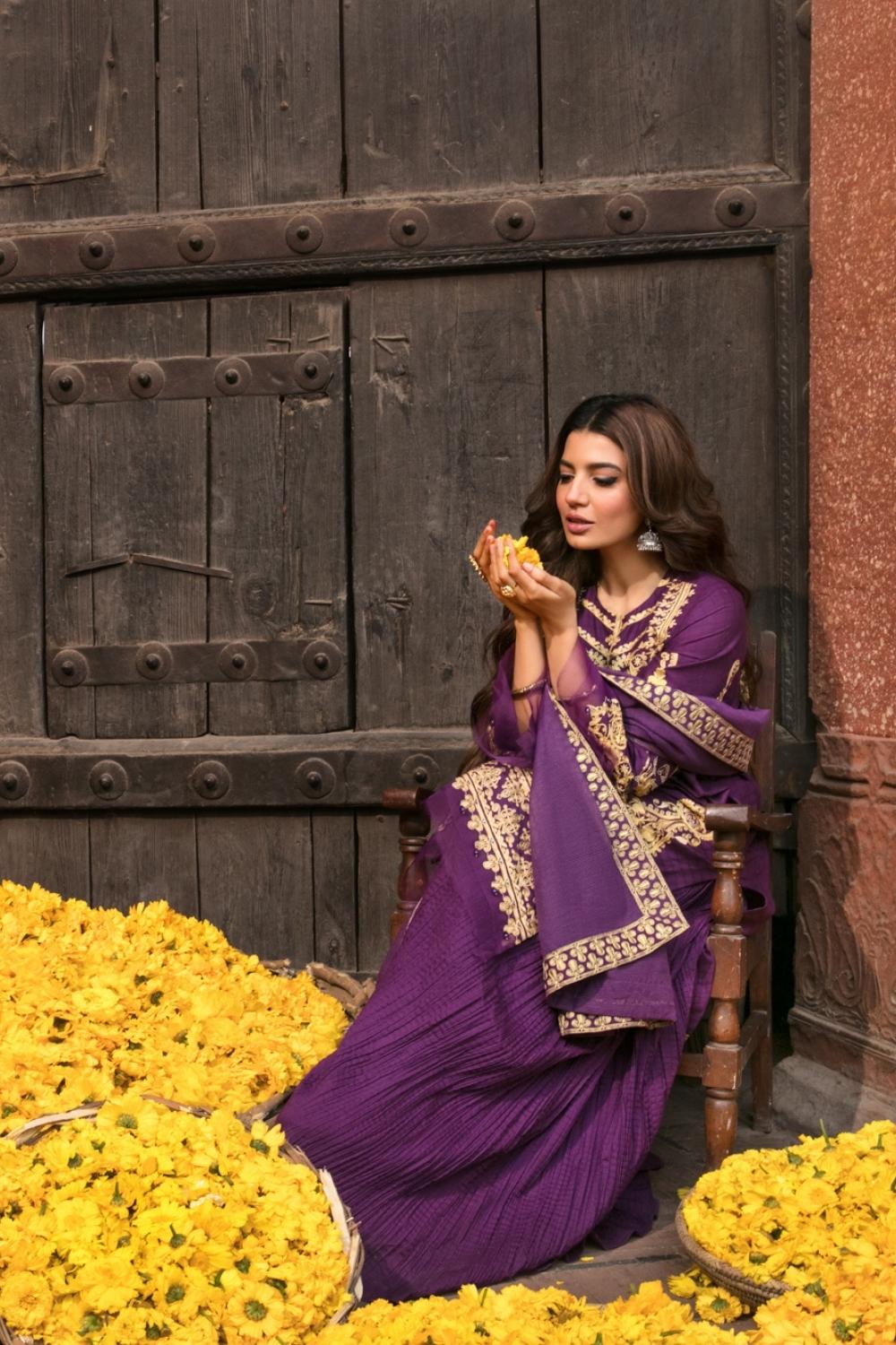 3 PC Unstitched Dyed Embroidered Dobby Shirt + Dyed Slub Karandi Dupatta + Dyed Cambric Trouser