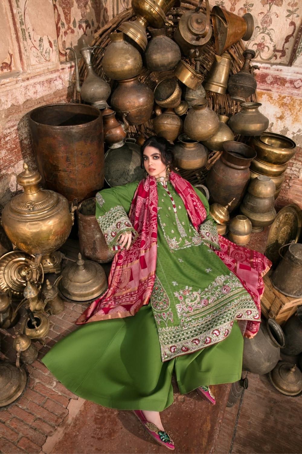 3 PC Unstitched | Embroidered Dobby Shirt | Net Dupatta