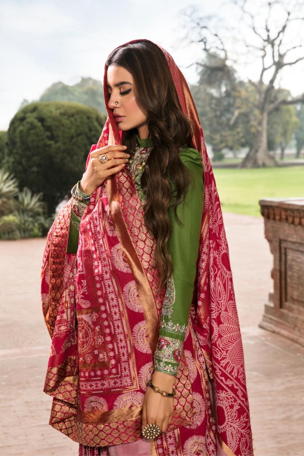 3 PC Unstitched | Embroidered Dobby Shirt | Net Dupatta