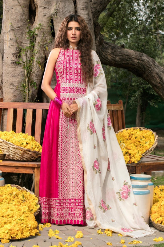 3 PC Unstitched Dyed Embroidered Dobby Shirt + Embroidered  Malmal Dupatta + Dyed Cambric Trouser