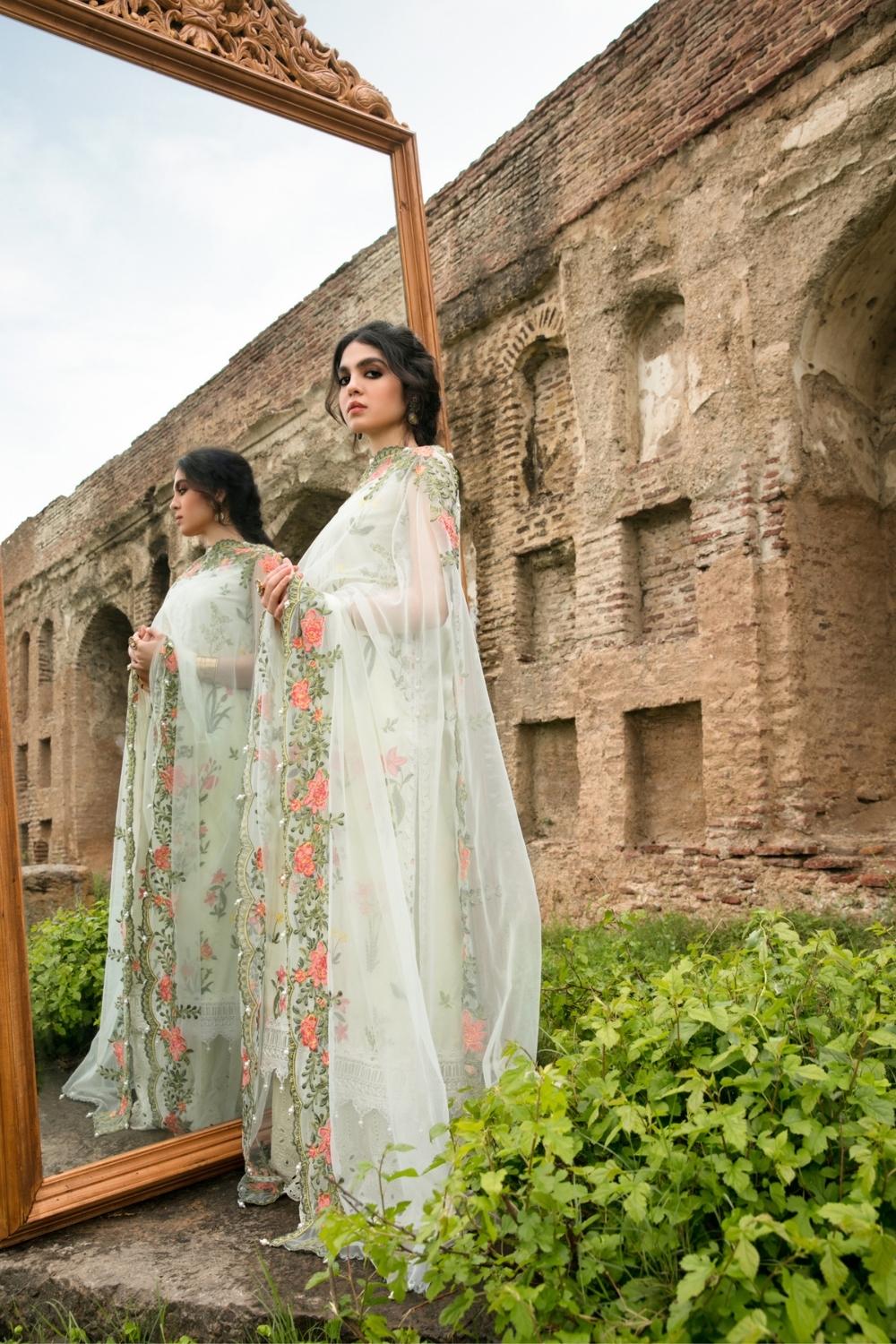 3 PC Unstitched Dyed Embroidered Shirt + Embroidered Net Dupatta  + Dyed Cambric Trouser