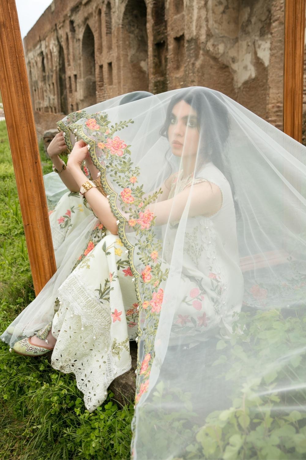 3 PC Unstitched Dyed Embroidered Shirt + Embroidered Net Dupatta  + Dyed Cambric Trouser