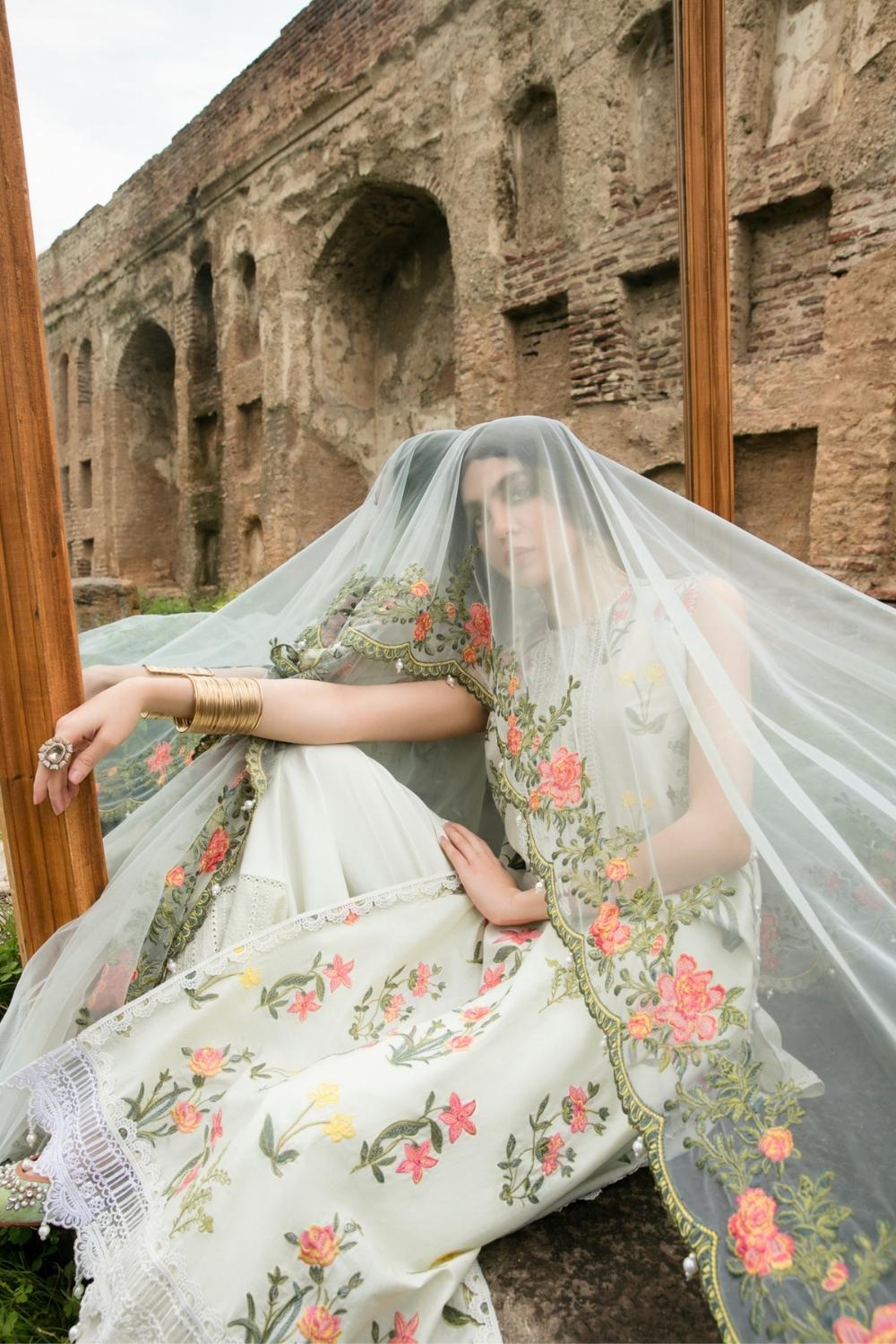 3 PC Unstitched Dyed Embroidered Shirt + Embroidered Net Dupatta  + Dyed Cambric Trouser