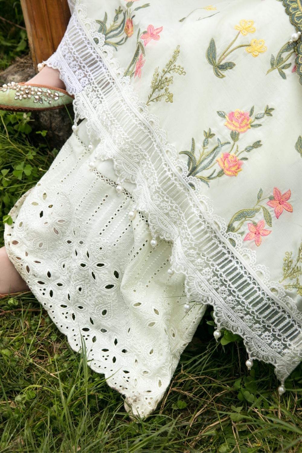 3 PC Unstitched Dyed Embroidered Shirt + Embroidered Net Dupatta  + Dyed Cambric Trouser