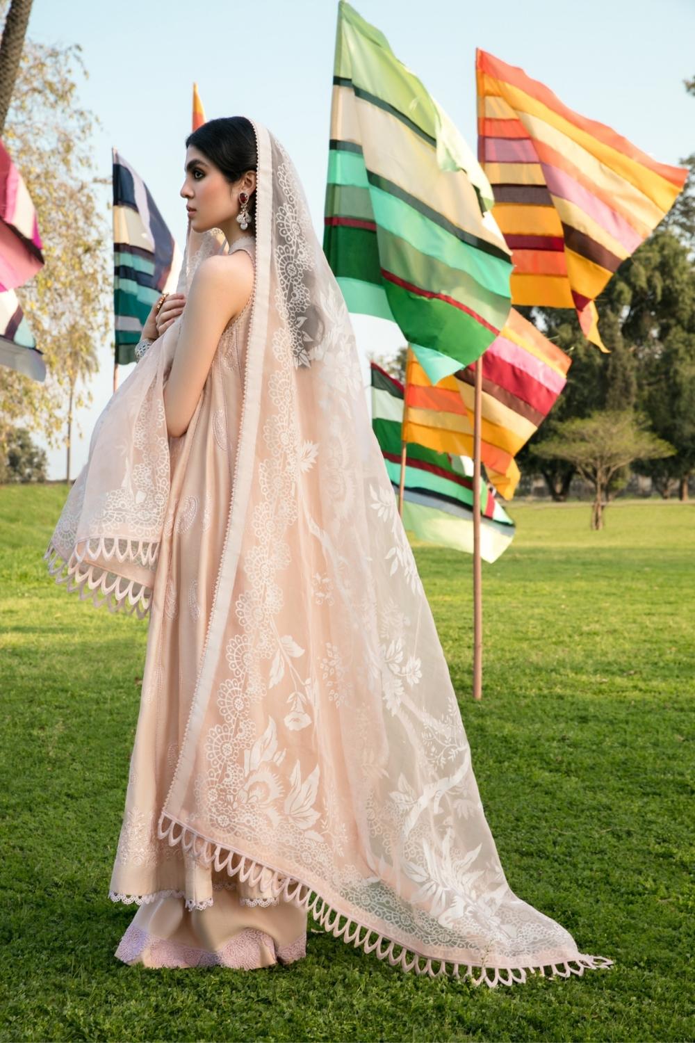 3 PC Unstitched Dyed Embroidered Dobby Shirt + Jacquard Organza Dupatta+ Dyed Cambric Trouser