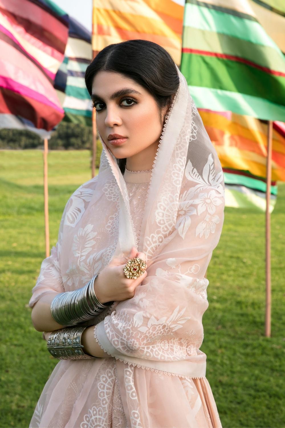 3 PC Unstitched Dyed Embroidered Dobby Shirt + Jacquard Organza Dupatta+ Dyed Cambric Trouser