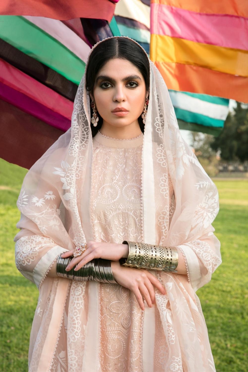 3 PC Unstitched Dyed Embroidered Dobby Shirt + Jacquard Organza Dupatta+ Dyed Cambric Trouser