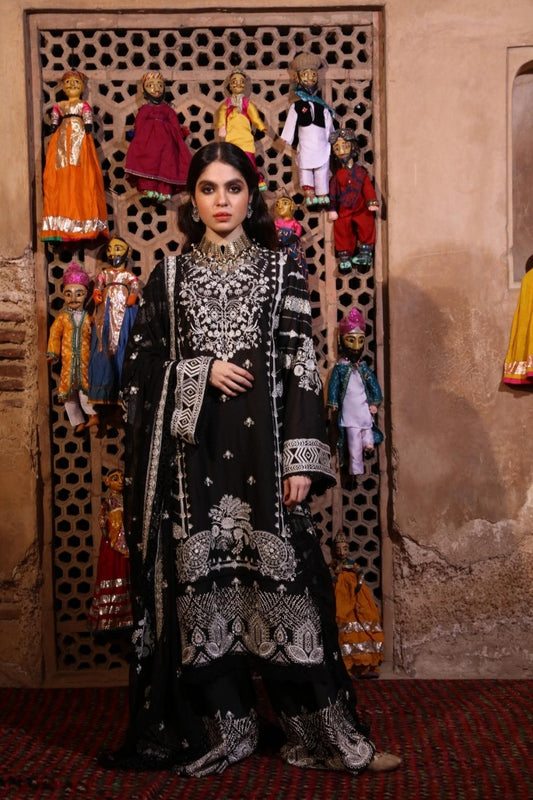 3 PC Unstitched Dyed Embroidered Shirt + Embroidered Chiffon Dupatta + Dyed Cambric Trouser