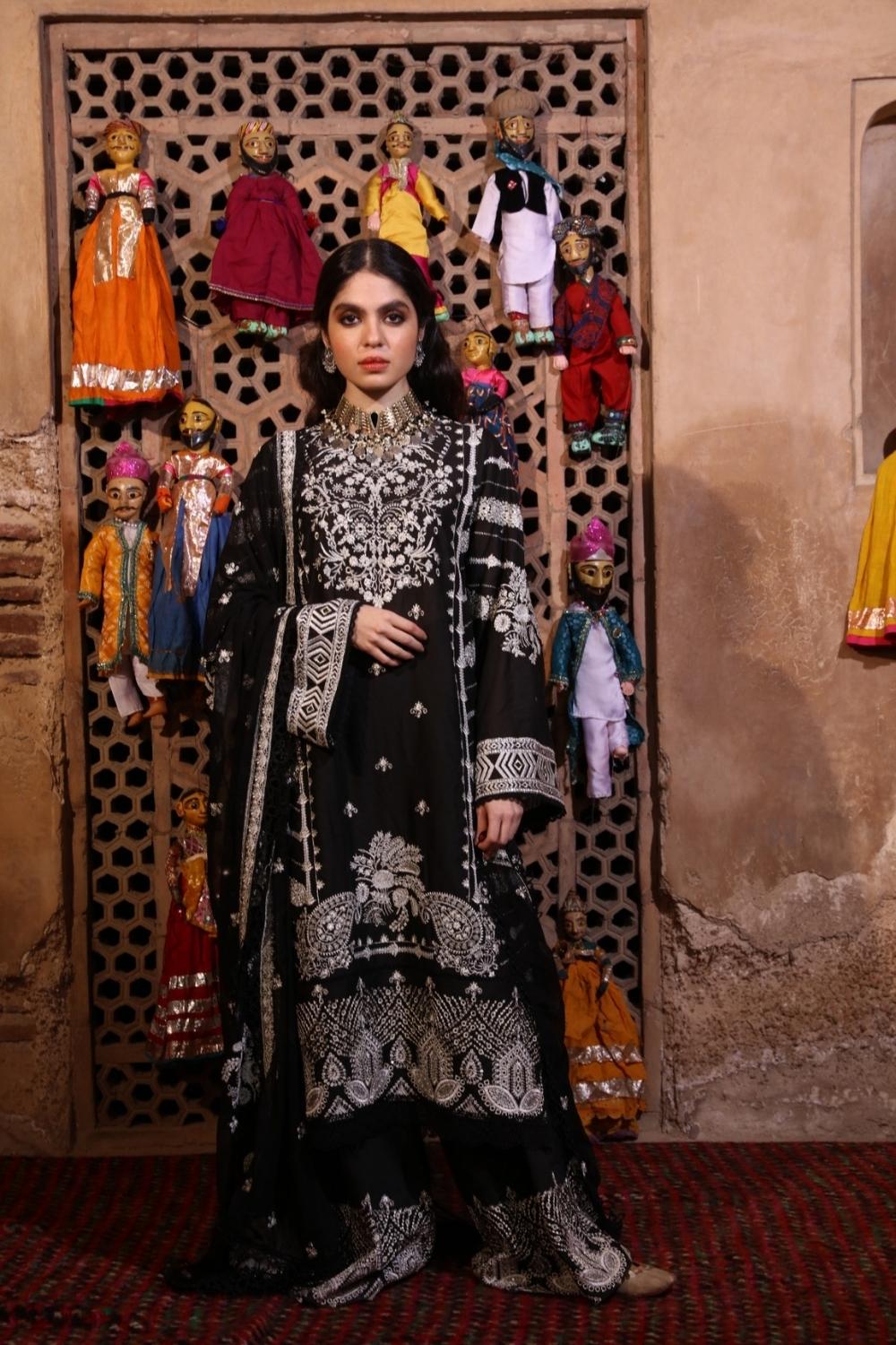 3 PC Unstitched Dyed Embroidered Shirt + Embroidered Chiffon Dupatta + Dyed Cambric Trouser