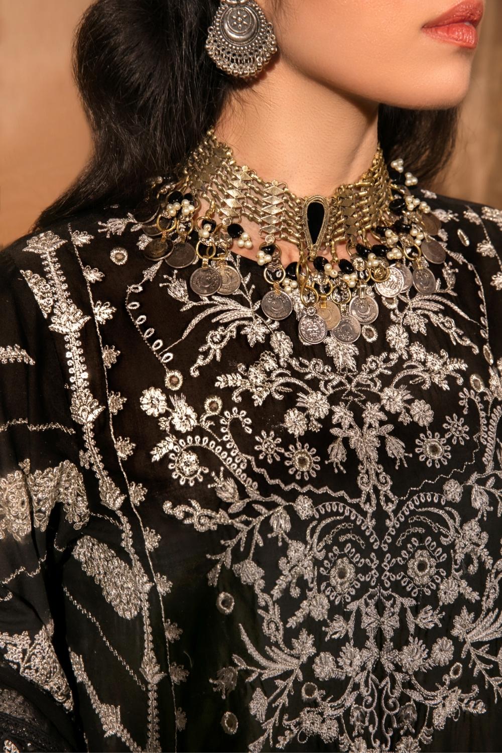 3 PC Unstitched Dyed Embroidered Shirt + Embroidered Chiffon Dupatta + Dyed Cambric Trouser