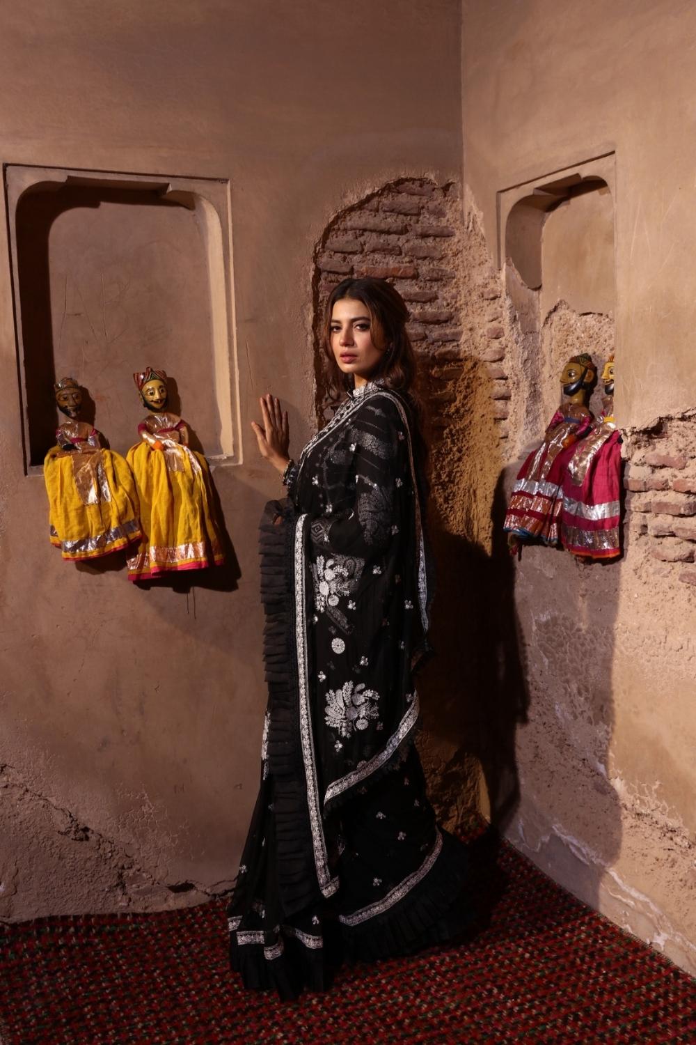 3 PC Unstitched Dyed Embroidered Shirt + Embroidered Chiffon Dupatta + Dyed Cambric Trouser