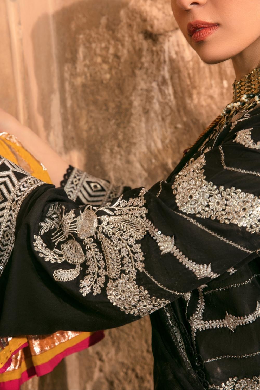 3 PC Unstitched Dyed Embroidered Shirt + Embroidered Chiffon Dupatta + Dyed Cambric Trouser