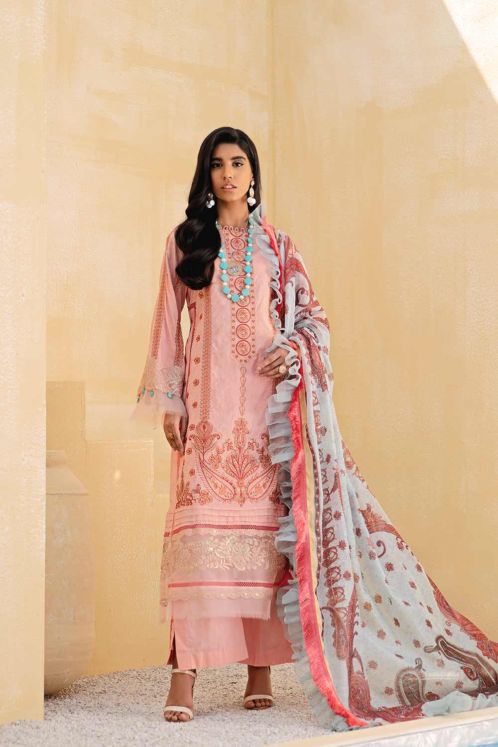 3 PC Unstitched Embroidered Suit
