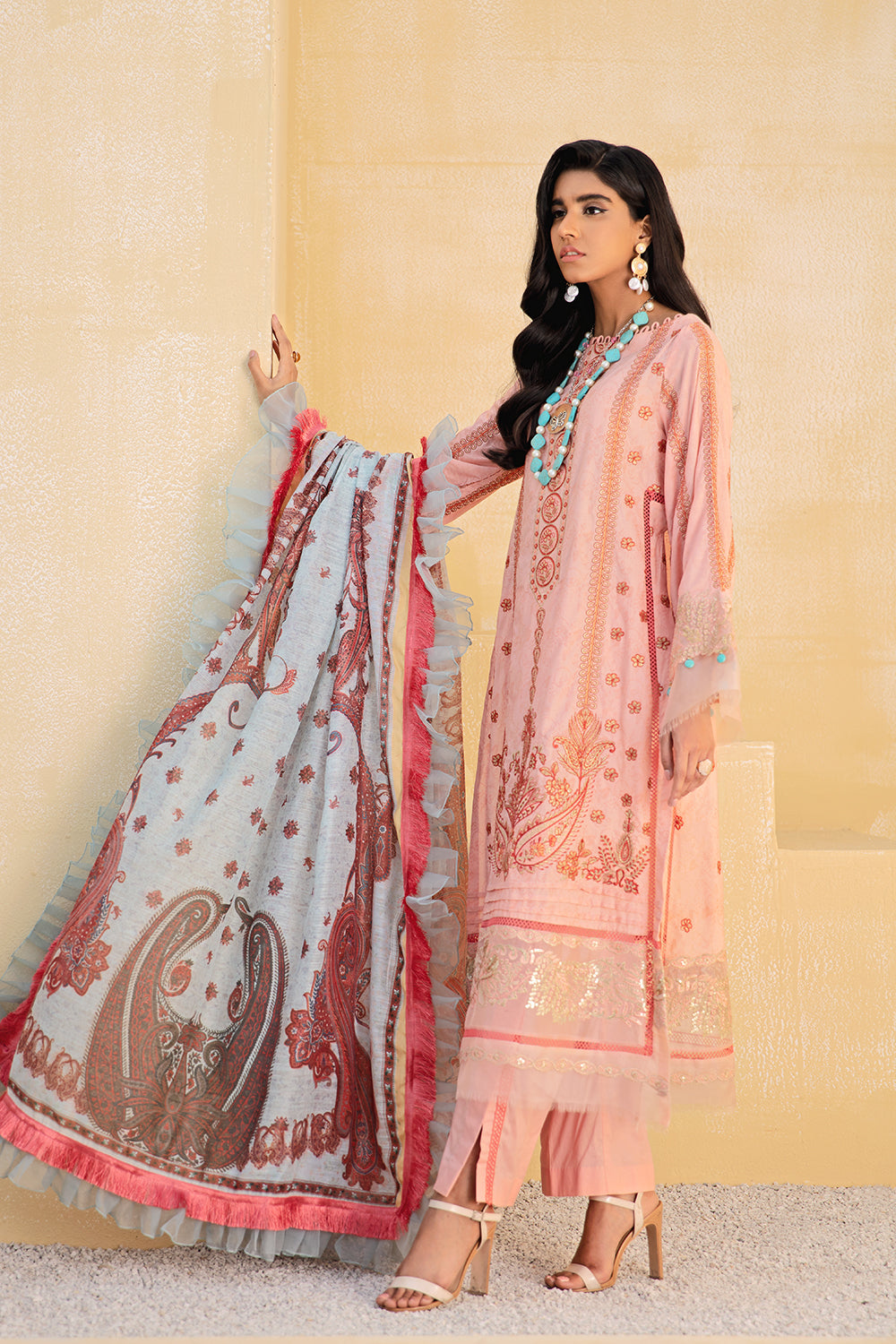 3 PC Unstitched Embroidered Suit