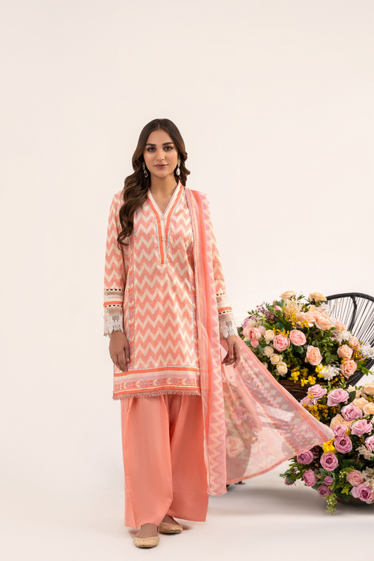 2PC Unstitched | Printed Jacquard Shirt + Chiffon Dupatta