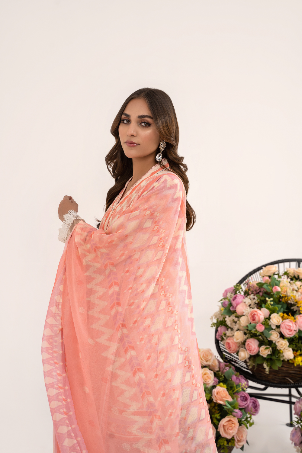 2PC Unstitched | Printed Jacquard Shirt + Chiffon Dupatta