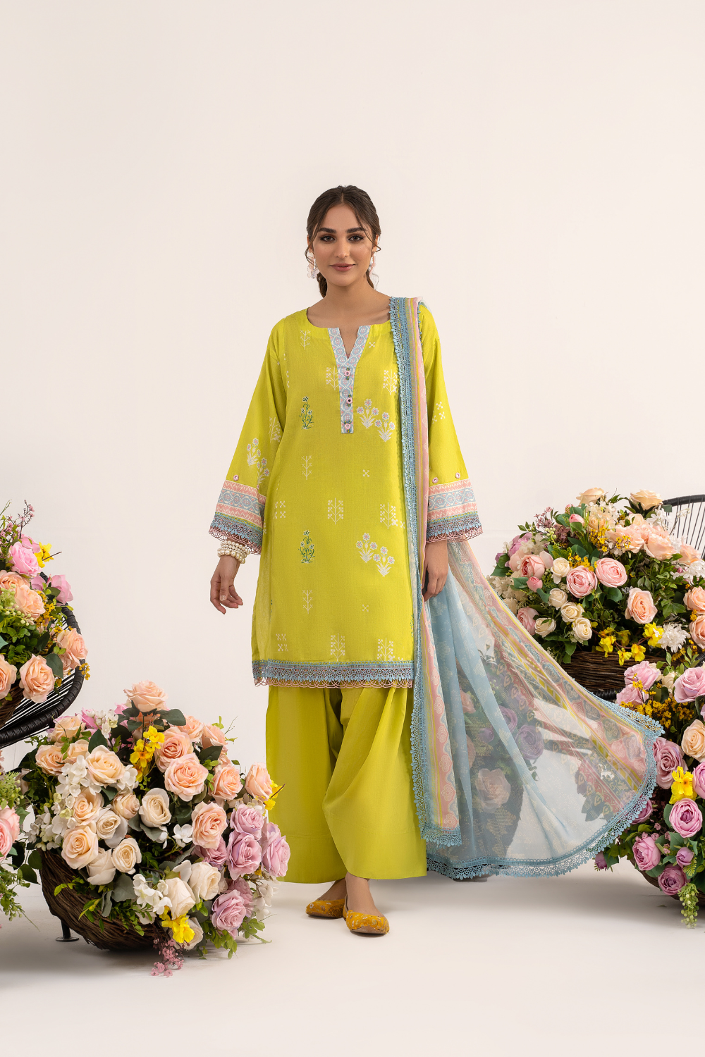 2PC Unstitched | Printed Jacquard Shirt + Chiffon Dupatta