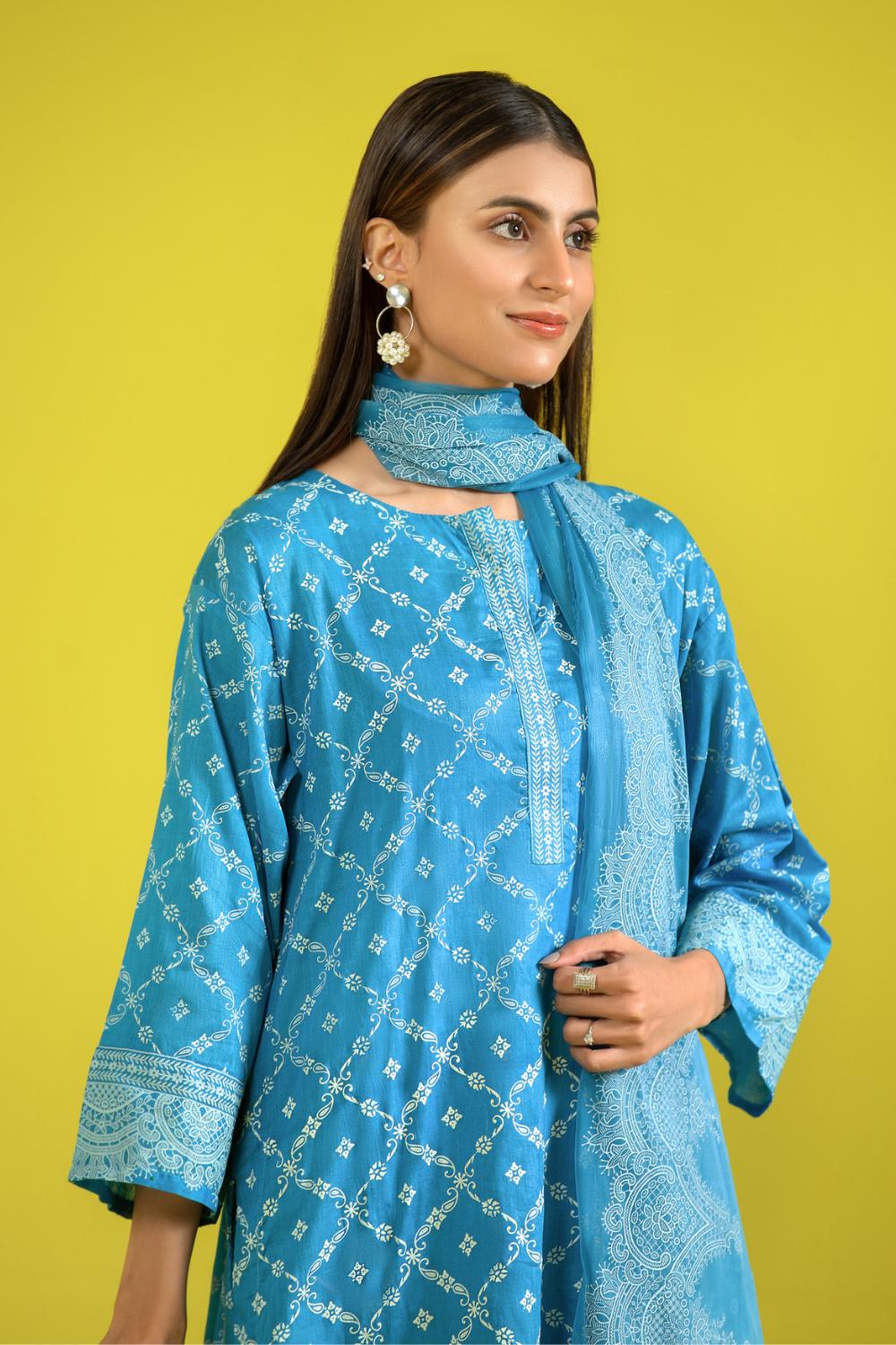 3 PC Unstitched | Printed Lawn Shirt + Trouser | Chiffon Dupatta