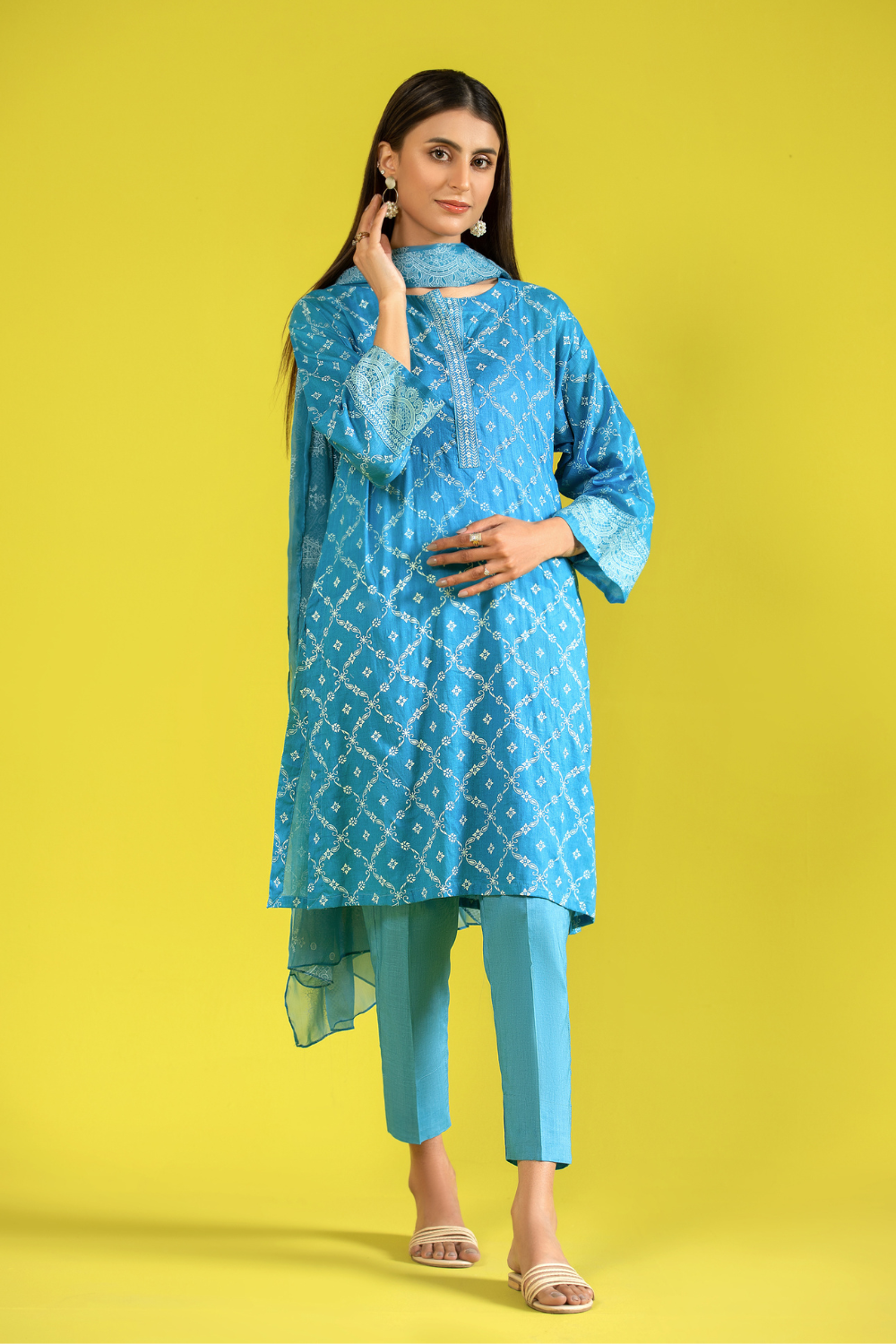 3 PC Unstitched | Printed Lawn Shirt + Trouser | Chiffon Dupatta