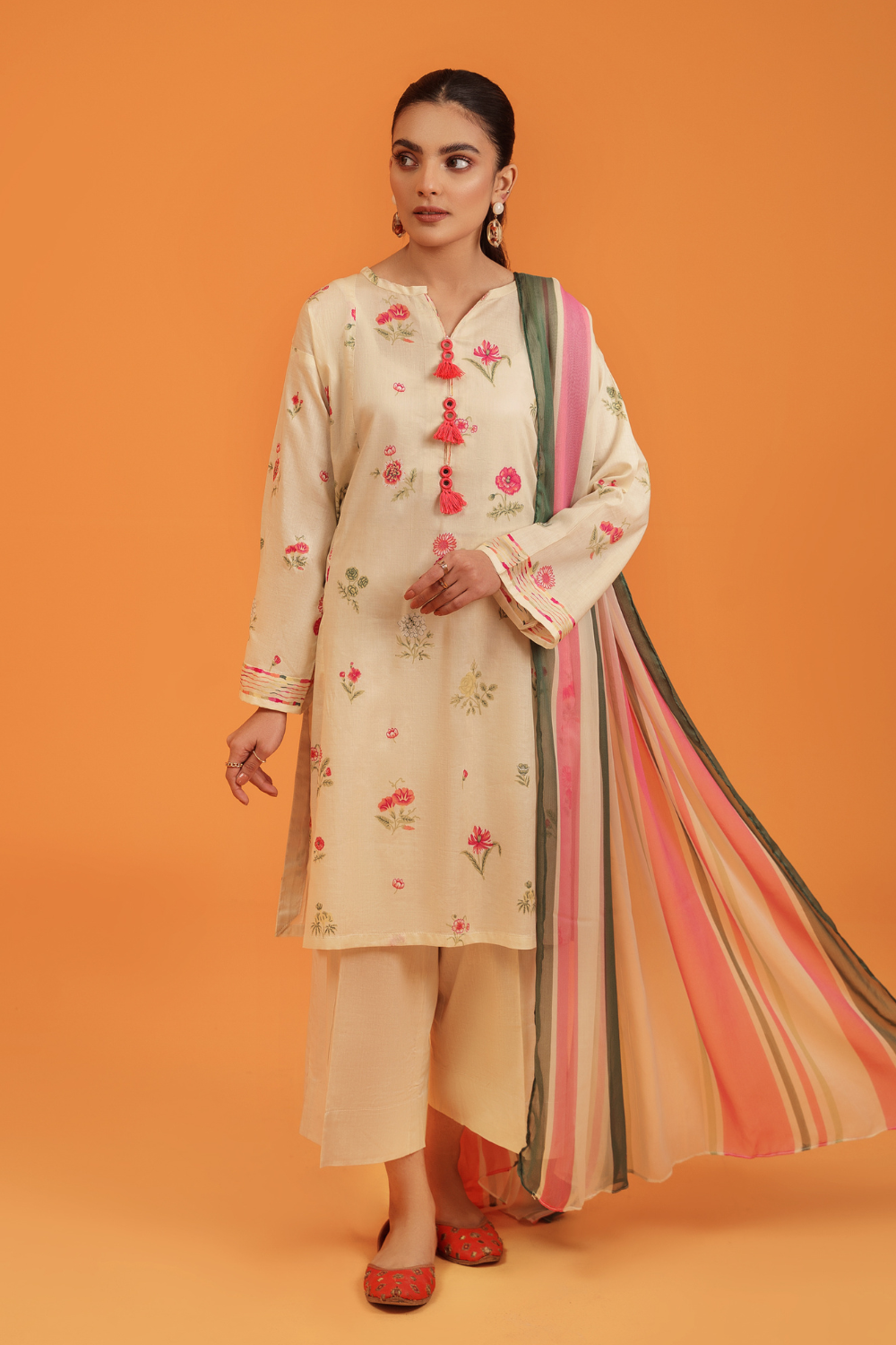 3 PC Unstitched | Printed Lawn Shirt + Trouser | Chiffon Dupatta