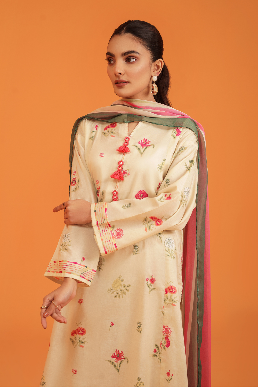 3 PC Unstitched | Printed Lawn Shirt + Trouser | Chiffon Dupatta