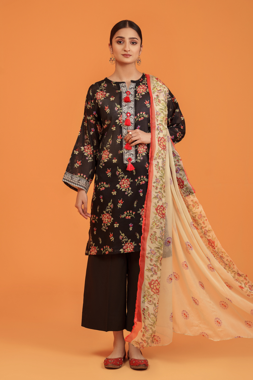 3 PC Unstitched | Printed Lawn Shirt + Trouser | Chiffon Dupatta