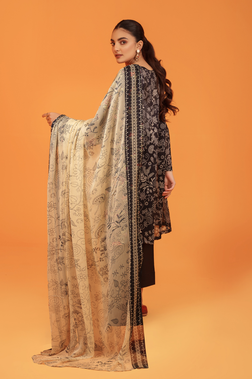 3 PC Unstitched | Printed Lawn Shirt + Trouser | Chiffon Dupatta