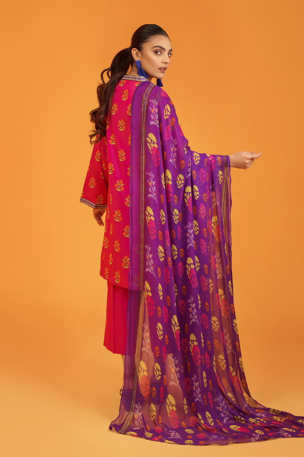 3 PC Unstitched | Printed Lawn Shirt + Trouser | Chiffon Dupatta