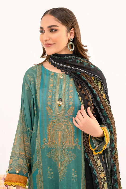 3 PC Unstitched | Printed Lawn Shirt + Trouser | Chiffon Dupatta