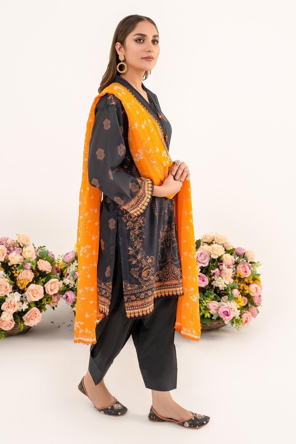3 PC Unstitched | Printed Lawn Shirt + Trouser | Chiffon Dupatta