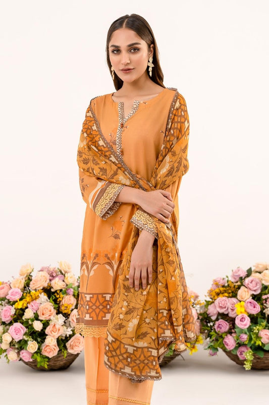3 PC Unstitched | Printed Lawn Shirt + Trouser | Chiffon Dupatta